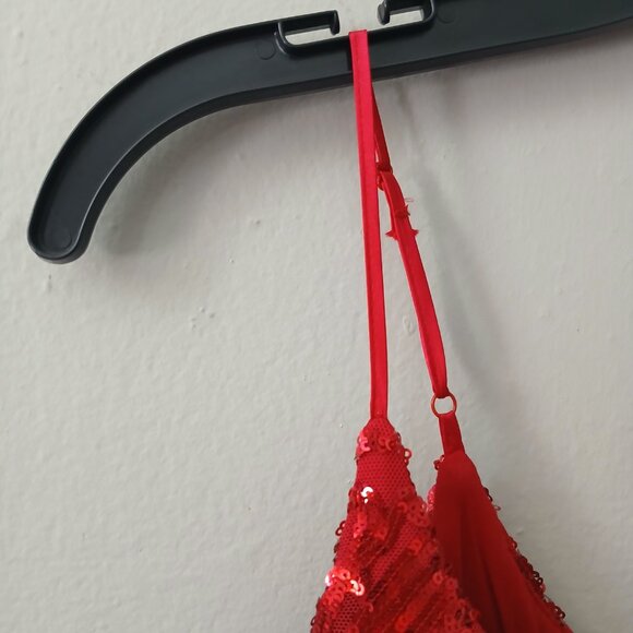 B.Darlin Junior's Sz XS Strappy Square-Neck Bodycon Dress Red Sequins Mini Lined - Picture 6 of 16